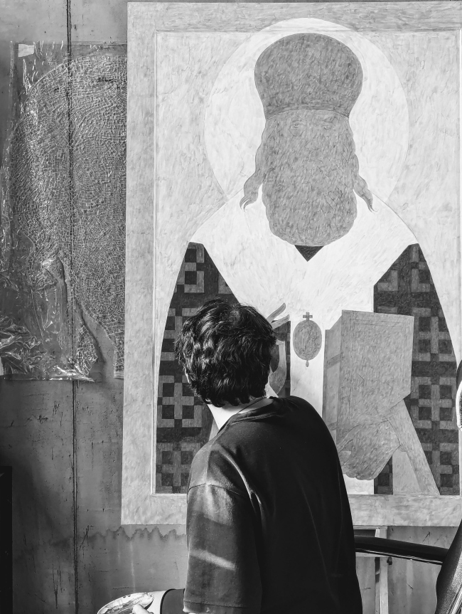 Icon painter Roman Loboruk at work