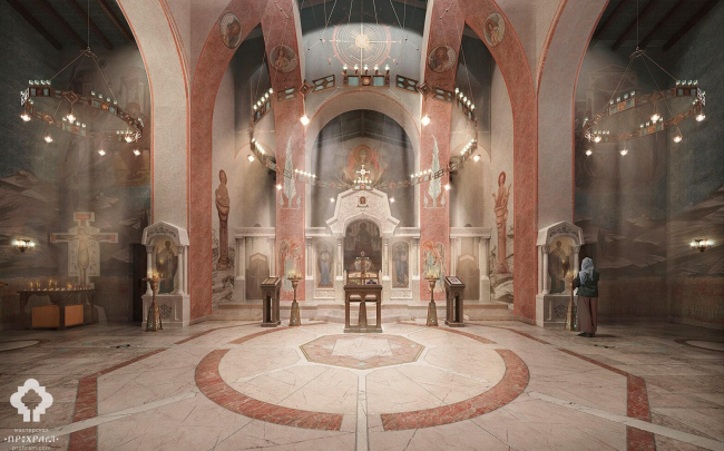 Interior of the church in honor of the Icon of the Mother of God The Sign, Krasnodar. PROKHRAM