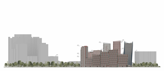 The premium residential complex MASTERS. Development drawing from the side of Viktorenko Street