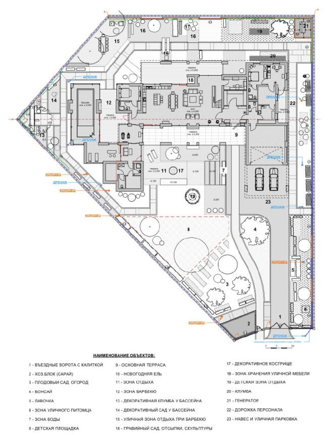 A house in the spirit of Wright. The master plan