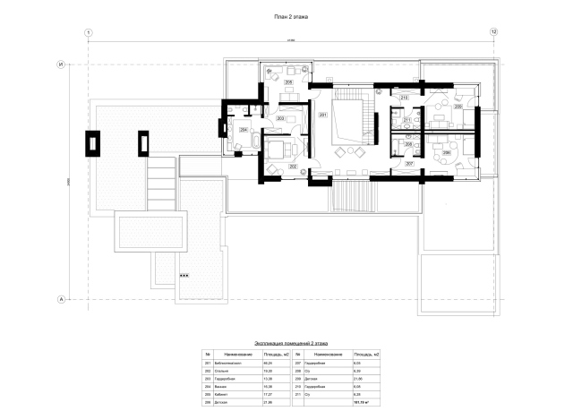 A house in the spirit of Wright. Plan of the 2nd floor