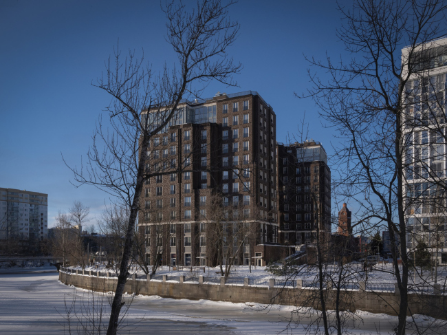 Alter Residential Complex. General view of the façade along the Okhta River embankment, from the southeast side