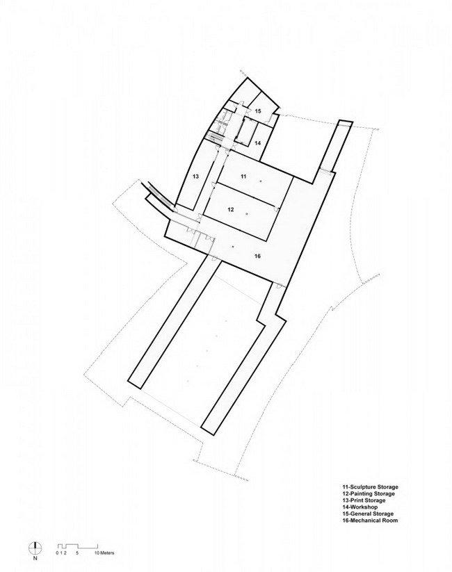 Музей современного искусства Хернинга – HEART. План подвального этажа © Steven Holl Architects