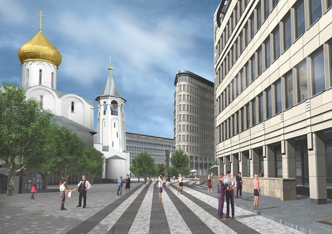 ABD architects. The commercial business center White Square. Design. The view to Zastavny pereulok (it will be turned into pedestrian street) from Lesnaya Str.