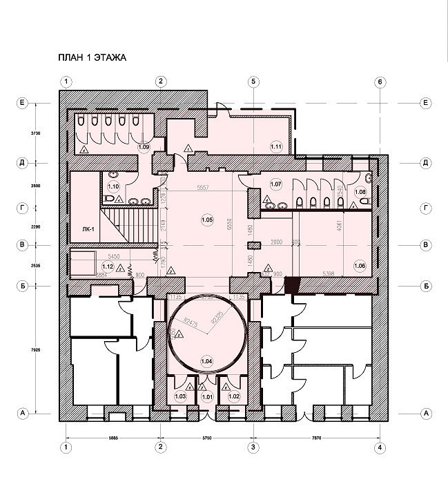 План 1-го этажа. Проект реконструкции интерьеров зрительской части театра «Приют Комедианта»
