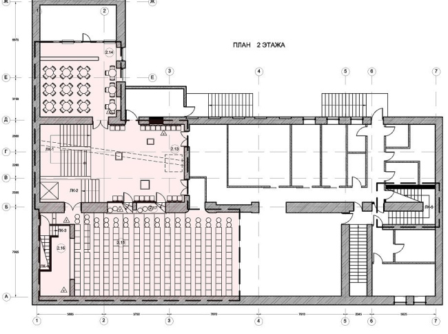 План 2-го этажа. Проект реконструкции интерьеров зрительской части театра «Приют Комедианта»