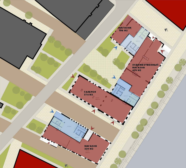 Архитектурная концепция жилых зданий 18-20G многофункционального комплекса «Красный Октябрь». План 1 этажа