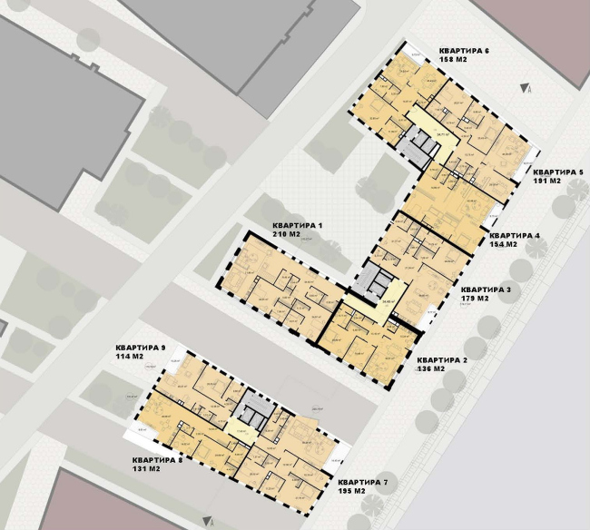 Архитектурная концепция жилых зданий 18-20G многофункционального комплекса «Красный Октябрь». План 3 этажа