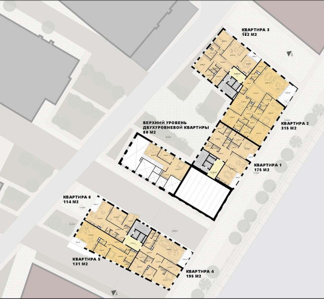 Архитектурная концепция жилых зданий 18-20G многофункционального комплекса «Красный Октябрь». План 4 этажа