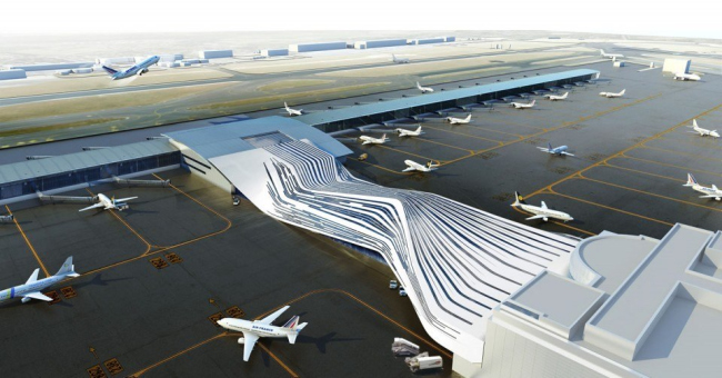 Переход между терминалами Брюссельского аэропорта © UNStudio